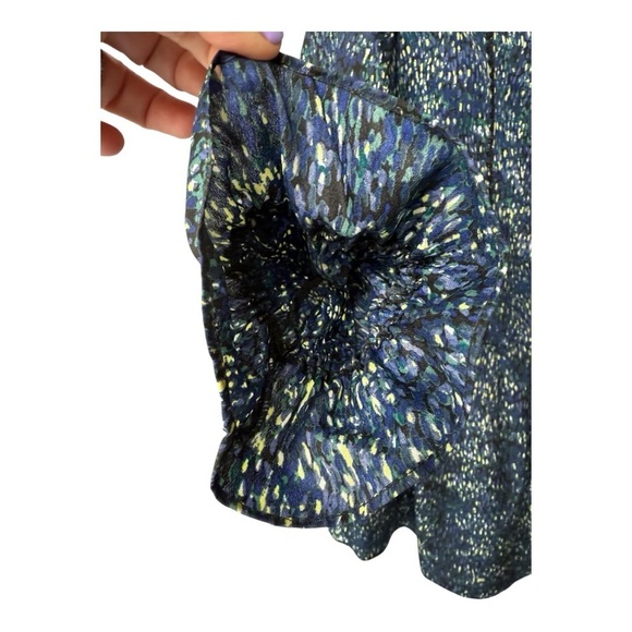 Cynthia Steffe Navy Tie Neck Babydoll Long Sleeve Patterned Mini Dress Size 6 - Picture 6 of 15